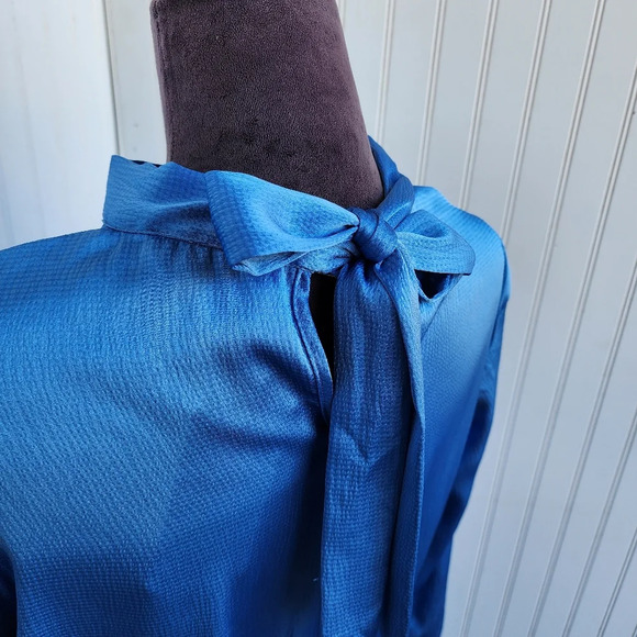 NWT BTFBM Blue Turquoise 3/4 Sleeve Satin Mini Stretch Dress A-Line Ruffle Hem L - Picture 10 of 16